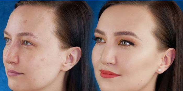 Rostro antes y después del maquillaje