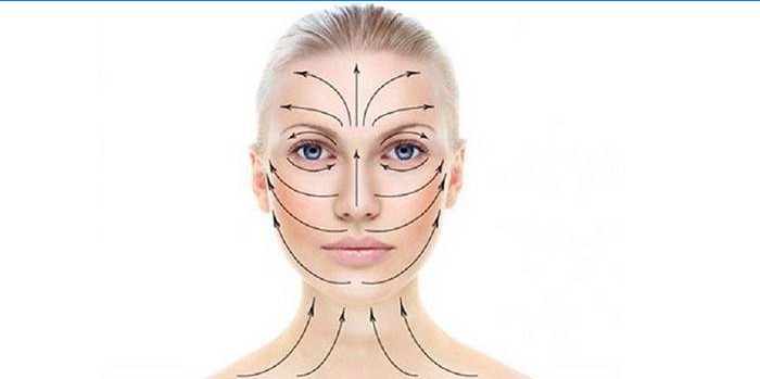 La dirección de las líneas de masaje en la cara.