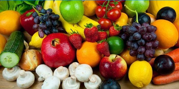 Frutas, verduras y champiñones