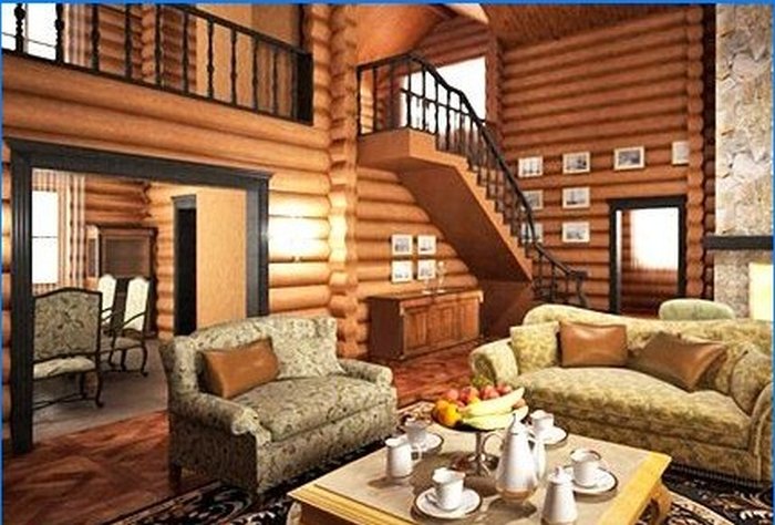 Diseño de interiores de una casa de madera.