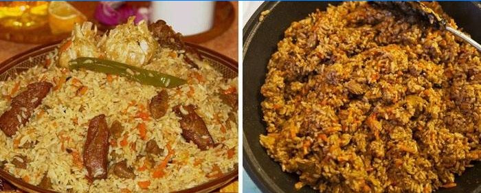 Pilaf con arroz integral en una olla de cocción lenta