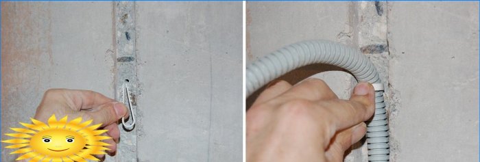 Fijación del cable en la ranura con una abrazadera de espiga