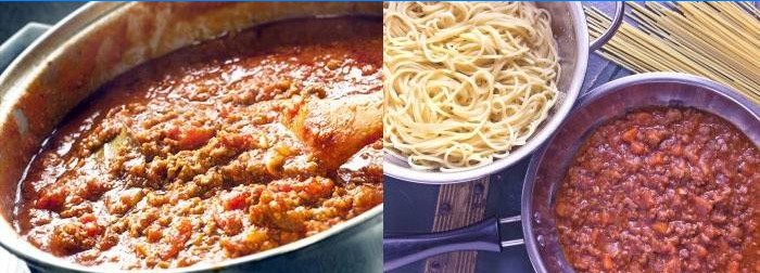Espaguetis a la boloñesa en una olla de cocción lenta