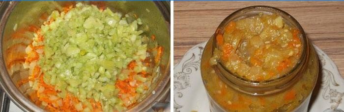 Caviar de tomate verde en una olla de cocción lenta