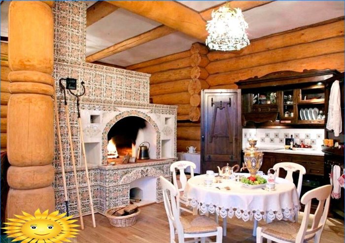 Estufa rusa en el interior de una casa moderna