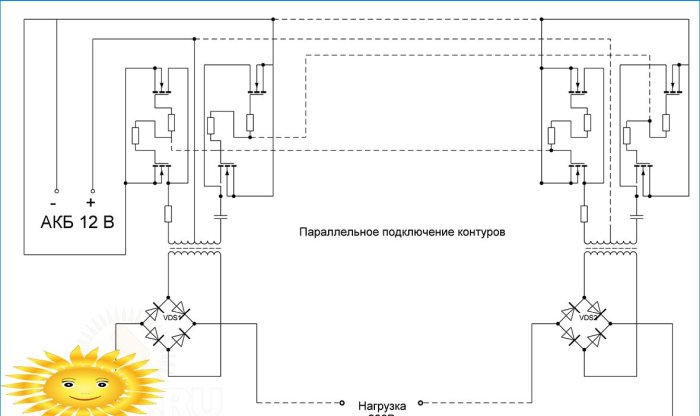 Diagrama de conexión en paralelo de los circuitos convertidores