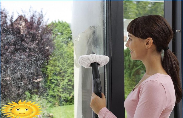 Lavar una ventana con un generador de vapor