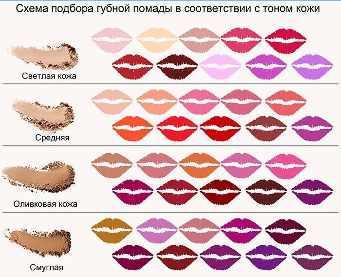 El esquema de selección de lápiz labial para el color de la piel.