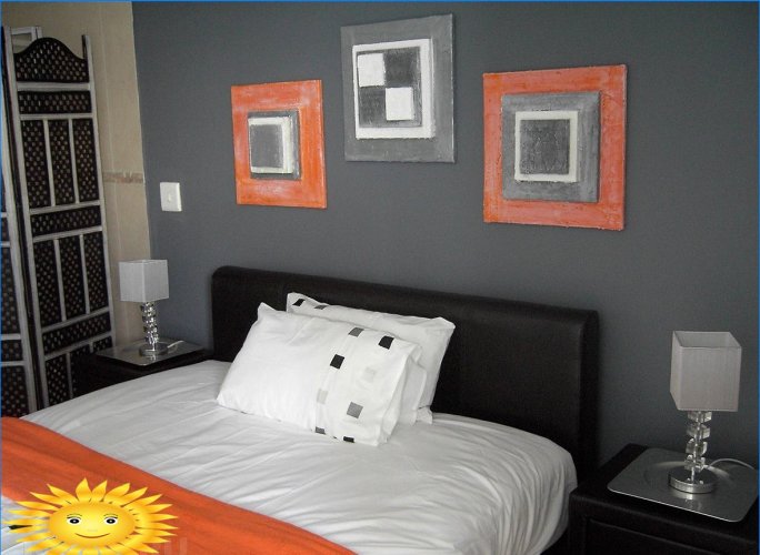 Dormitorio gris-naranja