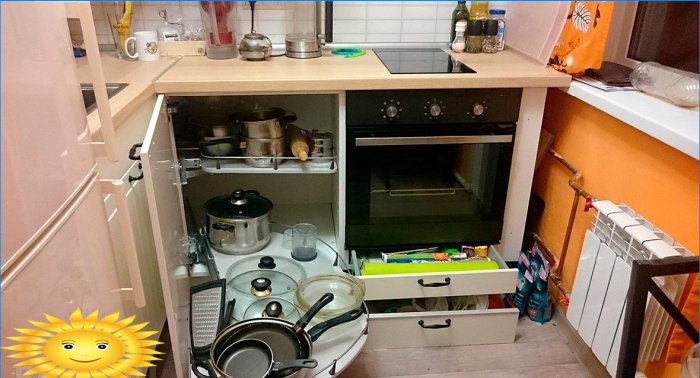Cajones en la base de la unidad de cocina: pros y contras.