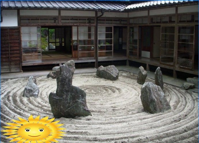 Jardín de rocas japonés. Funciones de dispositivo, filosofía y estilo