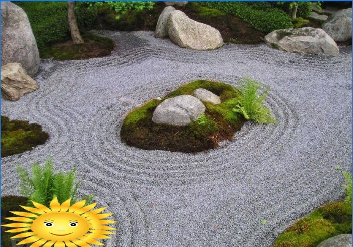 Jardín de rocas japonés. Funciones de dispositivo, filosofía y estilo