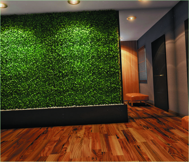 Un decorativo muro verde de plantas vivas en un apartamento eco-chic de BielorEspaña