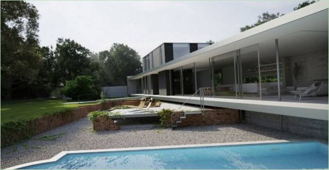La terraza y la piscina de una casa unifamiliar en Inglaterra