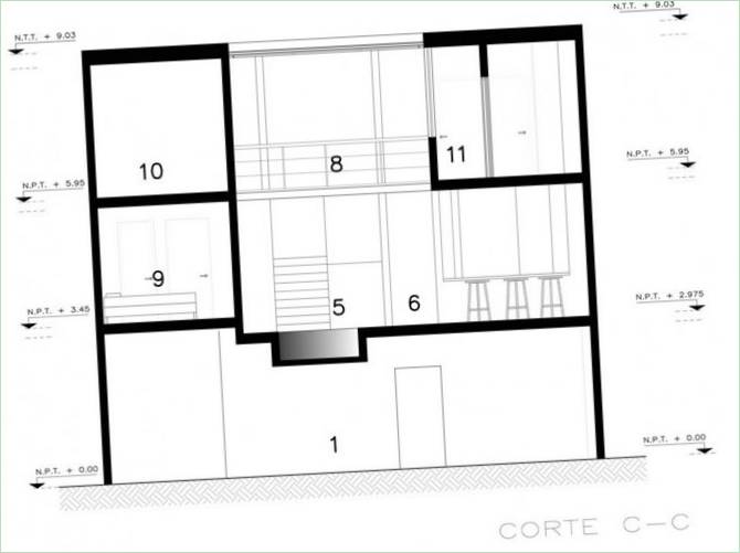 El croquis de arriba muestra la zona social: cocina con despensa, apartamento y porche abierto